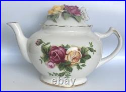 Royal Albert Old Country Roses 3D Rose Bouquet Butterfly Gold Trim Teapot