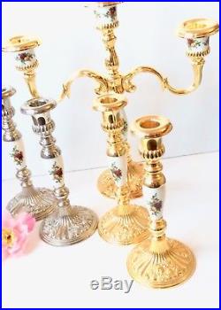 Royal Albert Old Country Roses 3-Light Candelabra Gold Plated Royal Doulton