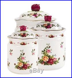 Royal Albert Old Country Roses 3 PIECE CANISTER SET With Lids $200 New Large Box
