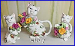 Royal Albert Old Country Roses 3-Piece Kitty Cat Tea Set Teapot, Sugar & Creamer