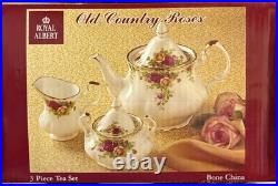 Royal Albert Old Country Roses 3-Piece Tea Set New Orig Box Teapot Sugar Creamer