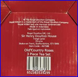 Royal Albert Old Country Roses 3-Piece Tea Set New Orig Box Teapot Sugar Creamer