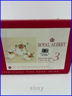 Royal Albert Old Country Roses 3-Piece Tea Set Tea Pot, Sugar, & Creamer NEW