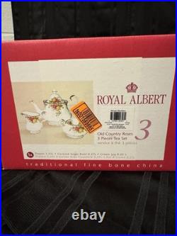 Royal Albert Old Country Roses 3-Piece Tea Set Teapot, Sugar Bowl, Creamer New Royal Albert Old Country Roses 3-Piece Tea Set Teapot, Sugar Bowl, Creamer New