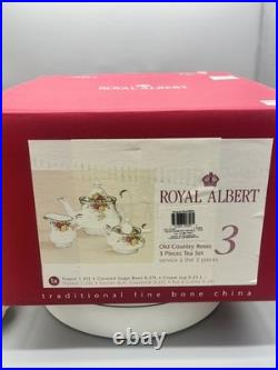 Royal Albert Old Country Roses 3-Piece Tea Set Teapot, Sugar Bowl, Creamer New