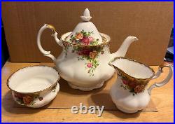 Royal Albert Old Country Roses 3-Piece Tea Set Teapot, Sugar Bowl and Creamer