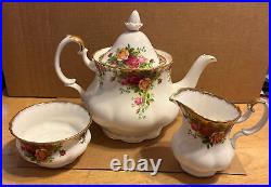 Royal Albert Old Country Roses 3-Piece Tea Set Teapot, Sugar Bowl and Creamer