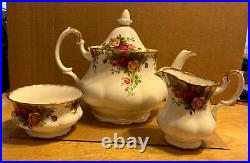 Royal Albert Old Country Roses 3-Piece Tea Set Teapot, Sugar Bowl and Creamer