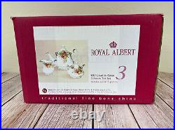 Royal Albert Old Country Roses 3-Piece Tea Set Teapot, Sugar Bowl and Creamer