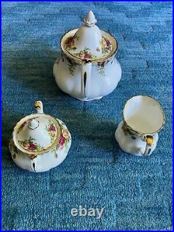 Royal Albert Old Country Roses 3 Piece Tea Set Teapot, Sugar & Creamer MINT