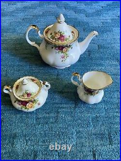 Royal Albert Old Country Roses 3 Piece Tea Set Teapot, Sugar & Creamer MINT