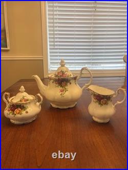 Royal Albert Old Country Roses 3 Piece Teapot, Creamer and Sugar Bowl Set
