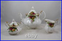 Royal Albert Old Country Roses 3 Piece Teapot, Creamer and Sugar Bowl Set