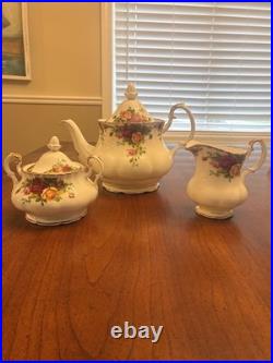 Royal Albert Old Country Roses 3 Piece Teapot, Creamer and Sugar Bowl Set