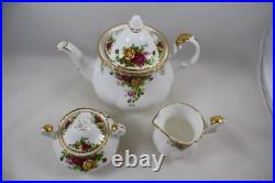 Royal Albert Old Country Roses 3 Piece Teapot, Creamer and Sugar Bowl Set