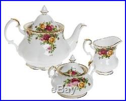 Royal Albert Old Country Roses 3-Piece Teapot Cup Creamer Tea Set England New