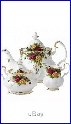 Royal Albert Old Country Roses 3-Piece Teapot Cup Creamer Tea Set NEW $400