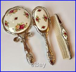 Royal Albert Old Country Roses 3 Pieces Vanity Set Brush Comb Mirror