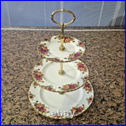 Royal Albert Old Country Roses 3-Tiered Serving Tray Cake Snack (DP, SP, BB)