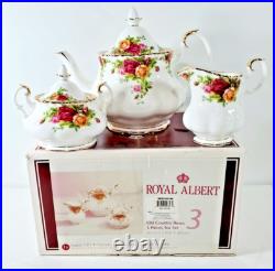 Royal Albert Old Country Roses 3pc Tea Set 2003 NEW OLD Teapot, Sugar, Creamer