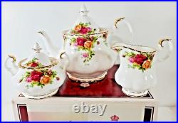 Royal Albert Old Country Roses 3pc Tea Set 2003 NEW OLD Teapot, Sugar, Creamer