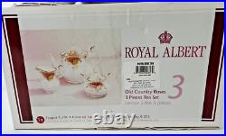 Royal Albert Old Country Roses 3pc Tea Set 2003 NEW OLD Teapot, Sugar, Creamer