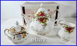 Royal Albert Old Country Roses 3pc Tea Set 2003 NEW OLD Teapot, Sugar, Creamer