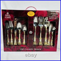 Royal Albert Old Country Roses 45pc 8 Serving Flatware Chest Stainless Steel NEW