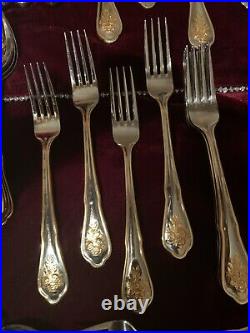 Royal Albert Old Country Roses 45pc Flatware Set (Service for Eight) WithGold Trim