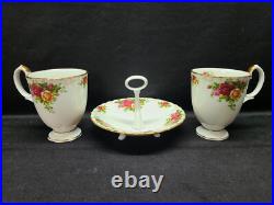Royal Albert Old Country Roses 4 1/2 Mug Pair with 6 Handled Candy Dish