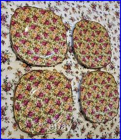 Royal Albert Old Country Roses 4 Chintz Square Plates. 7 3/4 X 7 3/4 inches