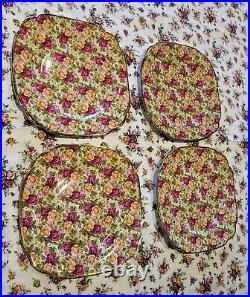 Royal Albert Old Country Roses 4 Chintz Square Plates. 7 3/4 X 7 3/4 inches