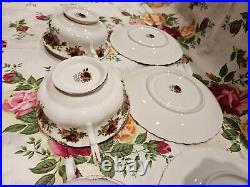 Royal Albert Old Country Roses 4 Soup Bowls With Handles And Matching Saucers