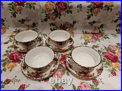 Royal Albert Old Country Roses 4 Soup Bowls With Handles And Matching Saucers
