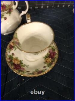 Royal Albert Old Country Roses 5 Piece Tea Set Teapot, Sugar Bowl and Creamer