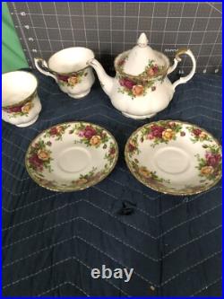 Royal Albert Old Country Roses 5 Piece Tea Set Teapot, Sugar Bowl and Creamer
