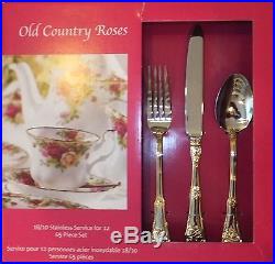 Royal Albert Old Country Roses 65 Piece Flatware Set Cutlery Service for 12 New