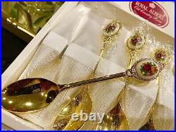 Royal Albert Old Country Roses 6 Gold plated Spoons boxed. New