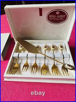 Royal Albert Old Country Roses 6 x Dessert/Cake Forks & Cake Cutter