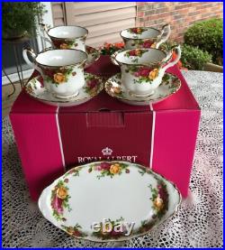 Royal Albert Old Country Roses 9 Pc Completer Tea Set-teacups-saucers-tray/plate Royal Albert Old Country Roses 9 Pc Completer Tea Set-teacups-saucers-tray/plate