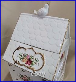 Royal Albert Old Country Roses Bird House Cookie Jar Canister Bird on top 24 Kt