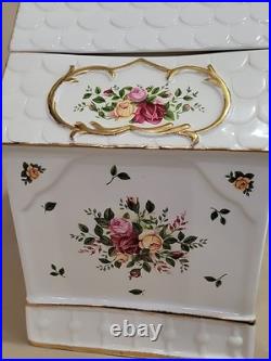 Royal Albert Old Country Roses Bird House Cookie Jar Canister Bird on top 24 Kt