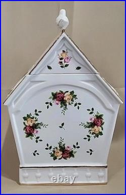 Royal Albert Old Country Roses Bird House Cookie Jar Canister Bird on top 24 Kt
