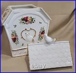 Royal Albert Old Country Roses Bird House Cookie Jar Canister Bird on top 24 Kt