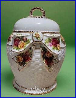 Royal Albert Old Country Roses Biscuit Cookie Jar Signed Numbered Barrel Basket