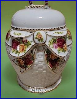 Royal Albert Old Country Roses Biscuit Cookie Jar Signed Numbered Barrel Basket