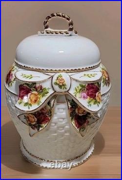 Royal Albert Old Country Roses Biscuit Cookie Jar Signed Numbered Barrel Basket