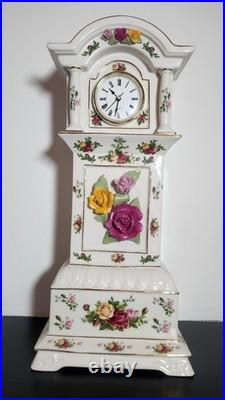 Royal Albert Old Country Roses Bone China Grandfather Clock Handcrafted Quartz M
