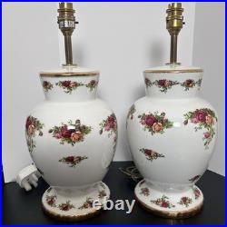 Royal Albert Old Country Roses Bone China Lamp Base Pair 11' 240V UK Plug READ