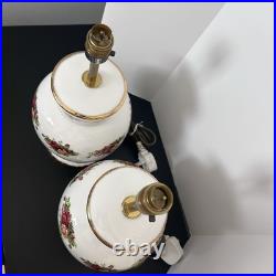 Royal Albert Old Country Roses Bone China Lamp Base Pair 11' 240V UK Plug READ